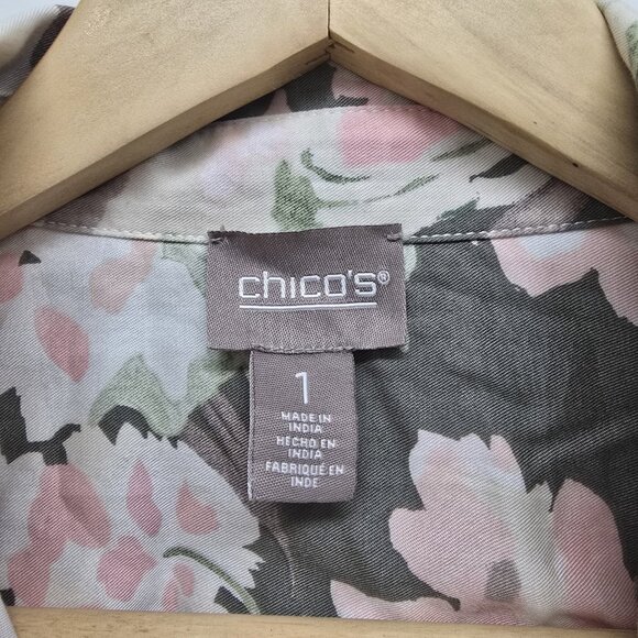 Chicos Floral Button Up Blouse Top Long Sleeve Super Soft Lyocell Sz Medium EUC - Picture 3 of 8
